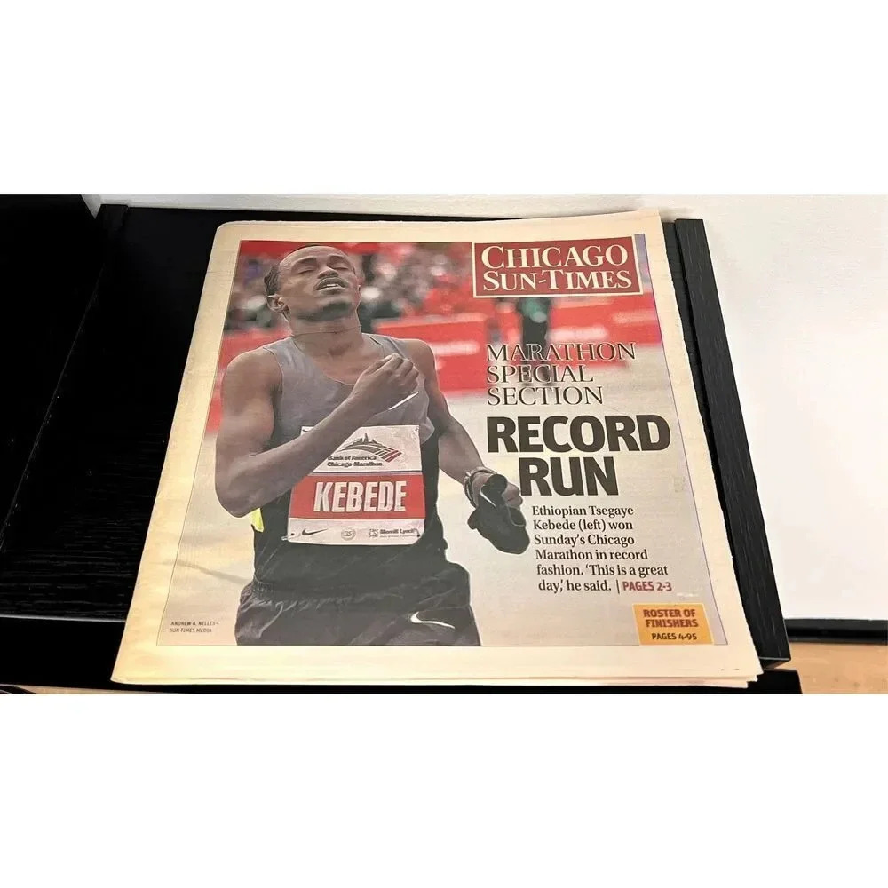 Vintage Chicago Sun-Times Marathon Special Section Record Run Newspaper